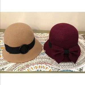 2 Merona Women's Cloche Wool Hats Tan Burgundy